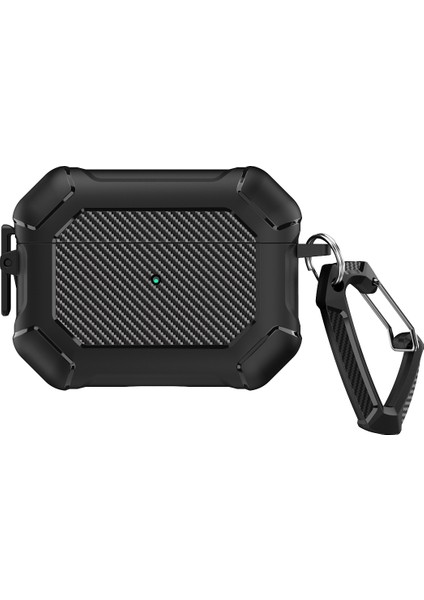 Airpods Pro 2 için Tpu + Pc Karbon Fiber Doku Güçlendirilmiş Karabina İle Koruyucu Kulaklık Kılıfı (Yurt Dışından)