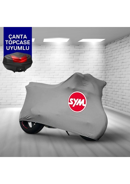 Ultra Shop Sym Fiddle Iıı 125 Uyumlu Motosiklet Branda Topcase Çanta Uyum Logolu Kumaş Penye Gri Motor Branda