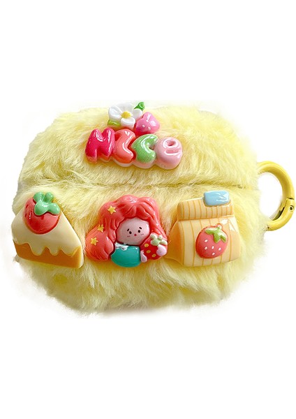 Apple Airpods için 3 Sevimli Çilek Kız Koruma Peluş + Tpu İle Halka Toka Kulaklık Kılıfı (Yurt Dışından)