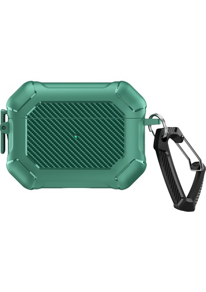 Airpods Pro 2 için Tpu + Pc Karbon Fiber Doku Güçlendirilmiş Karabina İle Koruyucu Kulaklık Kılıfı (Yurt Dışından)