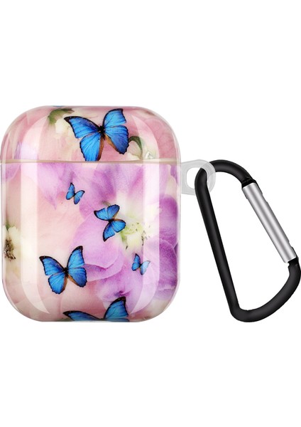 Apple Airpods için 2016 2019 Airpods Kablosuz 2019 Imd Desen Baskı Yumuşak Tpu Koruyucu Kanca Çiçek Kelebekler İle Kulaklık Kılıfı (Yurt Dışından)