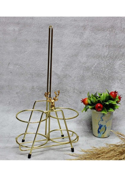 Geyik Temalı Metal Altın Yağdanlık ve Sosluk Parça Bej Renk Standart