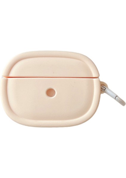 Apple Airpods için Pro Pro 2 Koruyucu Şeker Renk Oval Silikon Asılı Toka Bej Kulaklık Kılıfı (Yurt Dışından)