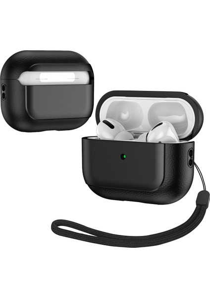 Airpods Pro 2 için Tpu Litchi Doku Düşme Önleme Kordonlu Kulaklık Kılıfı (Yurt Dışından)