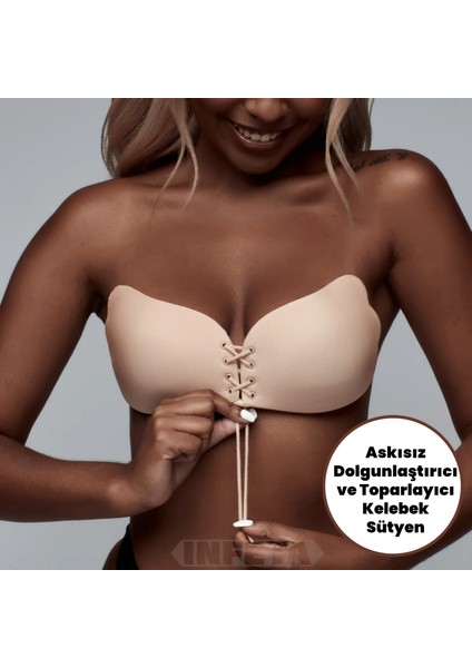 1 Adet Yapışkanlı Sütyen Ten Renk Dolgunlaştırıcı ve Toparlayıcı Askısız Silikon Kelebek Sütyen