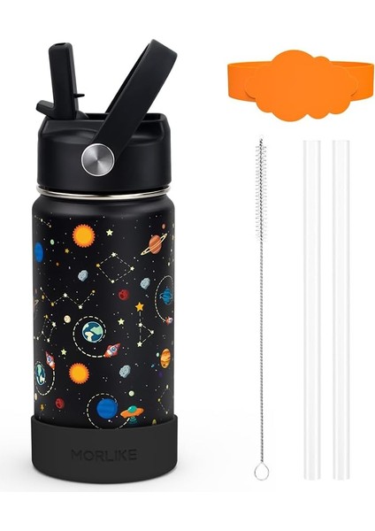 ，，çocuklar Için Saman Kapaklı Su Şişesi 14 Oz Vakum Yalıtımlı Paslanmaz Çelik Seyahat Tumbler Termos Okul Için Sızdırmaz Yürümeye Başlayan Kızlar Su Şişesi (Dinozor) (Yurt Dışından)