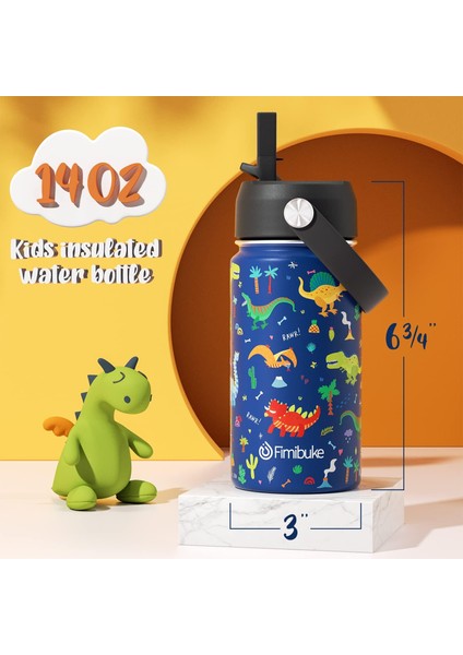 Çocuklar Yalıtımlı Su Şişesi 14 Oz Bpa Içermeyen Paslanmaz Çelik Çift Duvar Vakum Sızdırmazlık Öğrencileri Erkekler ve Kızlar Için Pipetli (1 Paket Mavi Dinozor) (Yurt Dışından) modelleri
