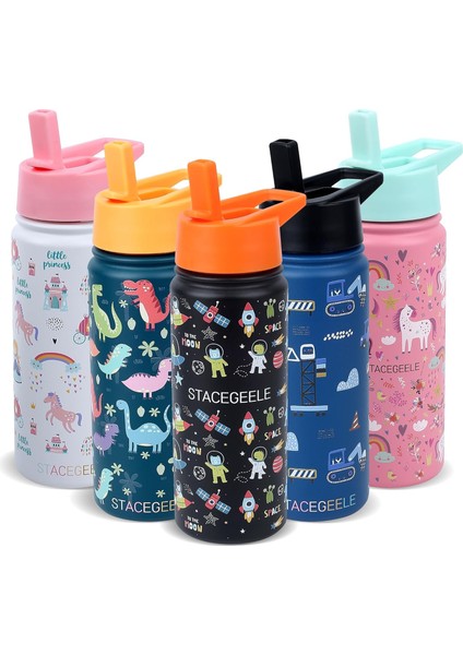 ，，çocuk Yalıtımlı Vakumlu Su Şişesi Hasır Kapaklı Paslanmaz Çelik Su Şişesi Erkekler ve Kızlar Için Sızdırmaz Hafif Çevre Dostu (550ML) (Yurt Dışından)