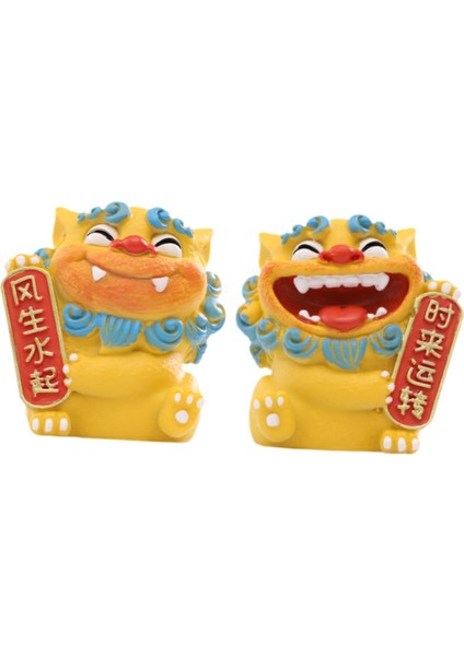2x Çin Aslan Heykelcikleri Sevimli Karikatür Mini Aslan Heykelleri Ofis Yatak Odası Için 4.5X5X6CM Sarı (Yurt Dışından)