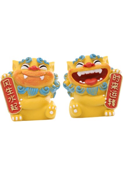 2x Çin Aslan Heykelcikleri Sevimli Karikatür Mini Aslan Heykelleri Ofis Yatak Odası Için 4.5X5X6CM Sarı (Yurt Dışından)