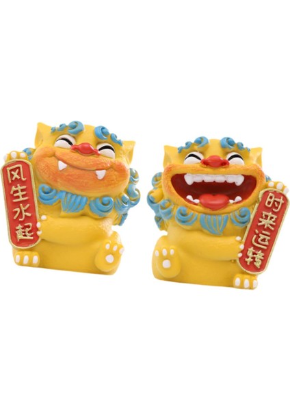 2x Çin Aslan Heykelcikleri Sevimli Karikatür Mini Aslan Heykelleri Ofis Yatak Odası Için 4.5X5X6CM Sarı (Yurt Dışından)