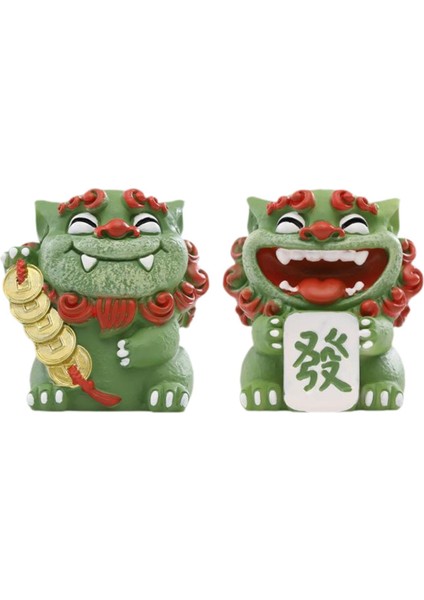 2 Adet Karikatür Mini Aslan Heykelleri Çin Aslan Figürleri Masaüstü Ofis Için 4.5X5X5.5CM Yeşil (Yurt Dışından)