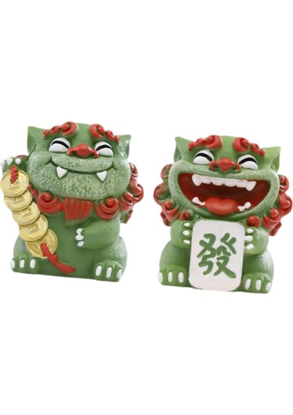 2 Adet Karikatür Mini Aslan Heykelleri Çin Aslan Figürleri Masaüstü Ofis Için 4.5X5X5.5CM Yeşil (Yurt Dışından) fiyatları