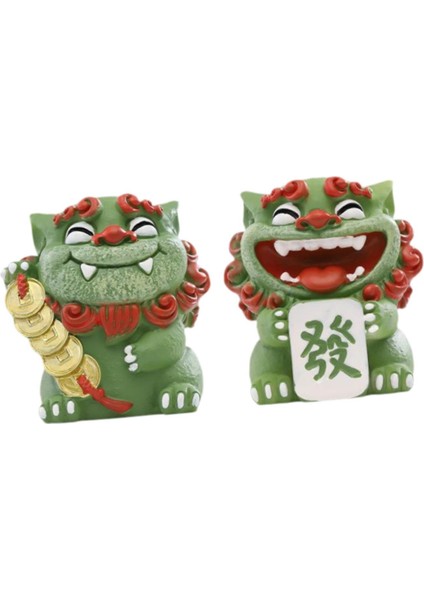 2 Adet Karikatür Mini Aslan Heykelleri Çin Aslan Figürleri Masaüstü Ofis Için 4.5X5X5.5CM Yeşil (Yurt Dışından) modelleri