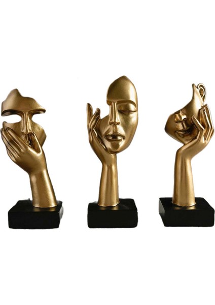 3 Parça Reçine Düşünür Heykelleri Modern Figürler Ofis Masası Kitaplık Altın (Yurt Dışından)