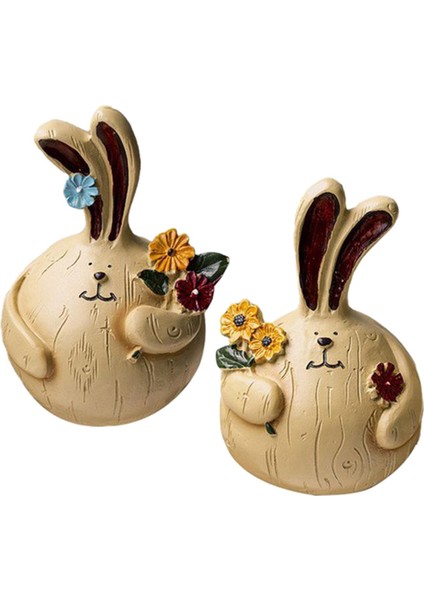2 Modern Konijn Culpturen Hars Tandbeeld Beeldje Süsleme Minyatür ve Voor S (Yurt Dışından)
