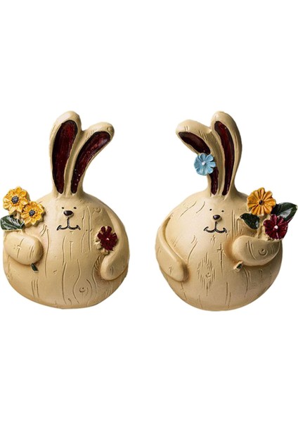 2 Modern Konijn Culpturen Hars Tandbeeld Beeldje Süsleme Minyatür ve Voor S (Yurt Dışından) fiyatları