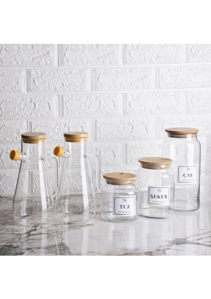 Turuncu 2'li Cam Yağlık ve 3'lü Cam Kavanoz Seti, 900 ml, şeffaf, 4+ parça