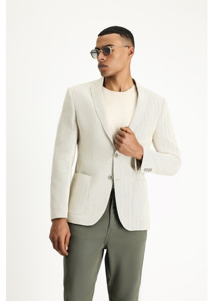 Super Slim Fit Ekstra Dar Kesim Desenli Keten Spor Ceket modelleri