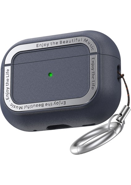 Airpods Pro 2 için Koruyucu Tpu + Alüminyum Alaşımlı Bölünmüş Tip Gece Yarısı Si Kulaklık Kılıfı (Yurt Dışından)