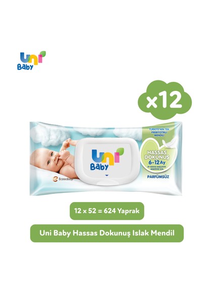 Uni Baby Hassas Dokunus Islak Mendil 12x52 (624 Yaprak)