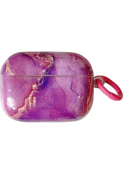 Apple Airpods Pro için Mermer Desen Imd Yumuşak Tpu Anti Damla Parlak tooth Halka Tokalı Çizilmez Stil B Kulaklık Kılıfı (Yurt Dışından)