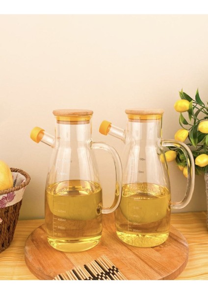 Tekno Trust 2’Li Bambu Kapaklı 1000 Ml Borosilikat Cam Yağlık Sirkelik Yağdanlık Set