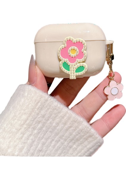 Apple Airpods Pro için Çiçek Tpu Organizatör Taşıma Çantası Kolye Çiçek Kulaklık Kılıfı (Yurt Dışından)