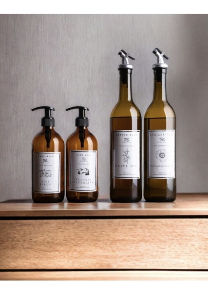 2’li Amber Cam Yağlık ve Sabunluk Seti, 750ml ve 500ml, Kahverengi-Yeşil