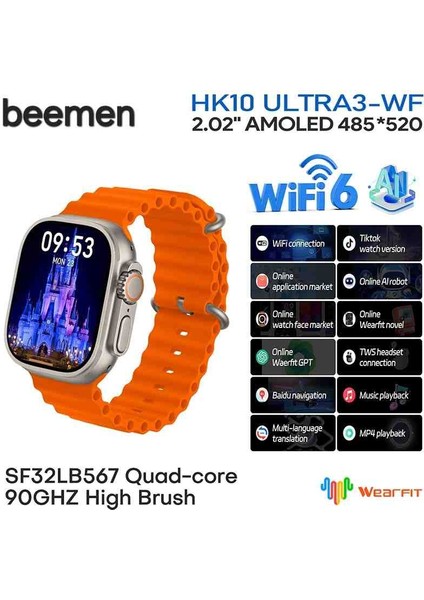 HK10 Ultra 3-Wf Akıllı Saat 2.02 Inç Amoled Ekran Çift Kordon Wifi Destekli Uygulama Yüklenebilir