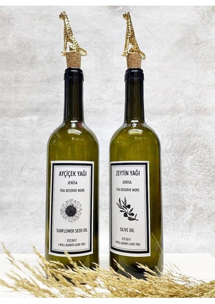 Tekno Trust Altın Leopar Mantar Tıpalı 750ML Yeşil Şişe Etiketli Yağlık Yağdanlık