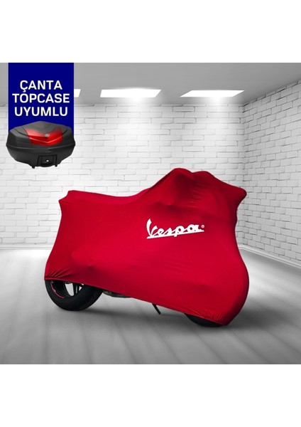 Ultra Shop Vespa Px 200 Motosiklet Branda Topcase Çanta Uyum Logolu Kumaş Penye Kırmızı Motor Branda