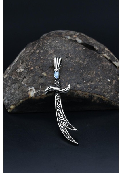 Gümüş Kolye Ucu Hz. Ali ( Zülfikar Kılıcı ) Aquamarine Taşlı 925 Ayar Gümüş 901208 modelleri