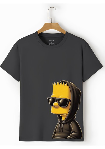 ''simpson'' Baskılı %100 Pamuk Siyah Tişört