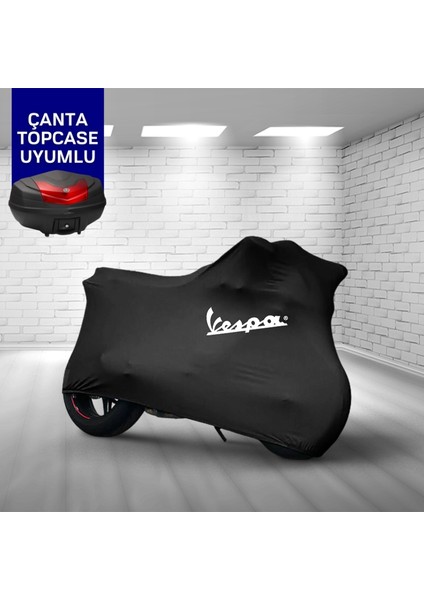 Ultra Shop Vespa Gts 150 Motosiklet Branda Topcase Çanta Uyum Logolu Kumaş Penye Siyah Motor Branda