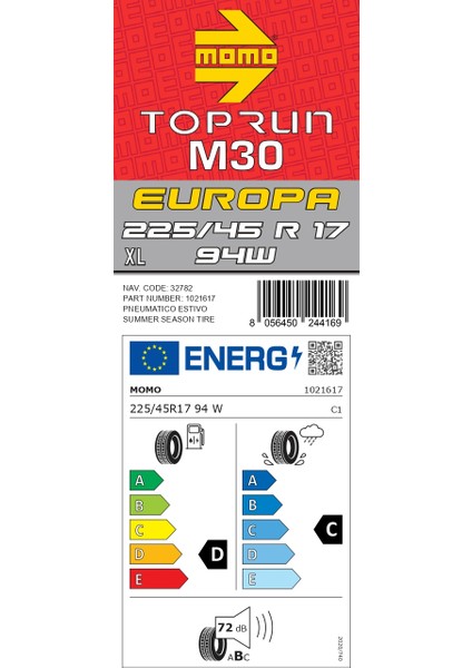 225/45 R17 94W XL M30 Toprun Oto Yaz Lastiği ( Üretim Yılı: 2024 )