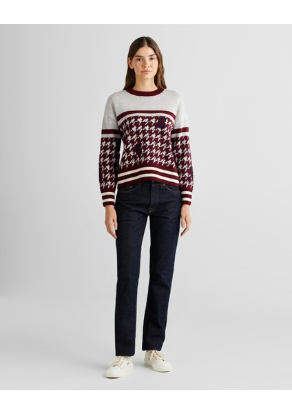 Kadın Bordo Relaxed Fit Bisiklet Yaka Logolu Kazak 4805274.604 modelleri