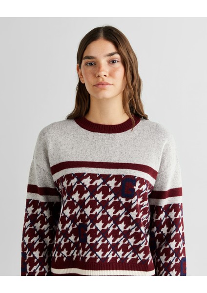 Kadın Bordo Relaxed Fit Bisiklet Yaka Logolu Kazak 4805274.604 fırsatları