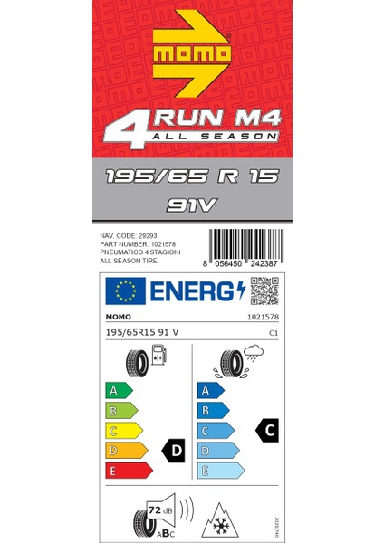 195/65 R15 91V M4 Four Season Oto Dört Mevsim Lastiği ( Üretim Yılı: 2024 )