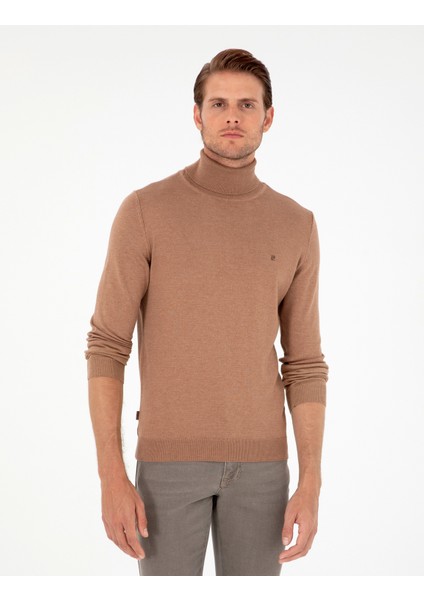 Pierre Cardin Erkek Camel Melanj Slim Fit Balıkçı Yaka Basic Triko Kazak 50296602-VR122