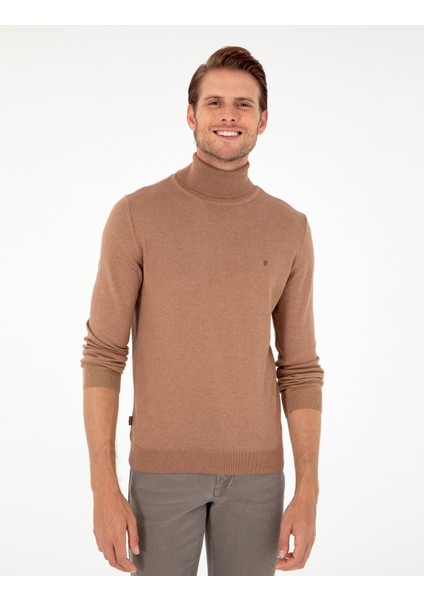 Pierre Cardin Erkek Camel Melanj Slim Fit Balıkçı Yaka Basic Triko Kazak 50296602-VR122