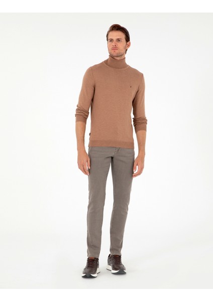 Pierre Cardin Erkek Camel Melanj Slim Fit Balıkçı Yaka Basic Triko Kazak 50296602-VR122