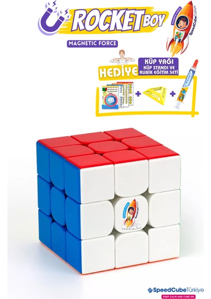 Rocketboy 3x3 Profesyonel Manyetik Mıknatıslı Rubik Küp Akıl Küpü Zeka Küpü Speedcube Eğitici