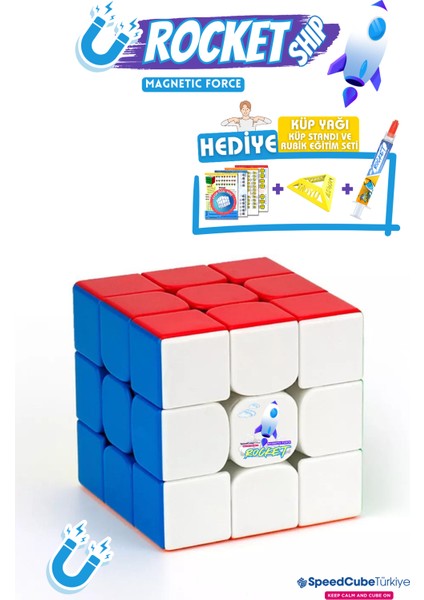 Rocketship 3x3 Profesyonel Manyetik Mıknatıslı Rubik Küp Akıl Küpü Zeka Küpü Speedcube Eğitici