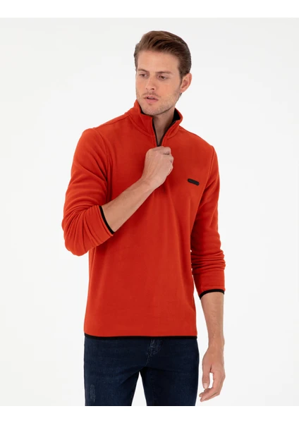 Pierre Cardin Erkek Kiremit Regular Fit Yarım Fermuarlı Polar Sweatshirt 50298973-VR040