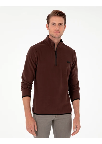 Pierre Cardin Erkek Kahverengi Regular Fit Yarım Fermuarlı Polar Sweatshirt 50298973-VR029