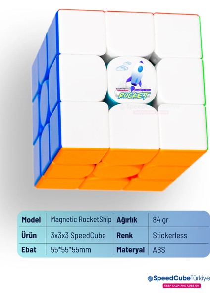 Rocketship 3x3 Profesyonel Manyetik Mıknatıslı Rubik Küp Akıl Küpü Zeka Küpü Speedcube Eğitici