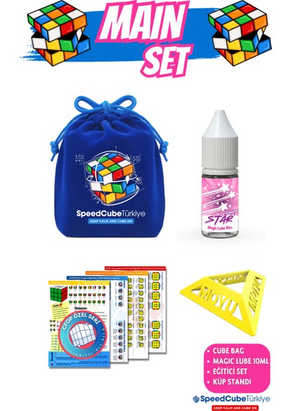 Rubik Zeka Küpü Main Set - Magic Lube 10ML / Taşıma Kılıfı / Eğitici Kart Seti / Küp Standı