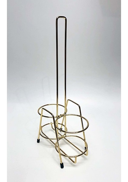 2’li Metal Altın Renk Standlı Yağdanlık ve Sosluk Seti, Beyaz