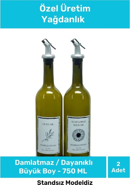 Yeşil 750ml Büyük Boy Damlatmaz Cam Yağlık, Şık ve Kullanışlı Set